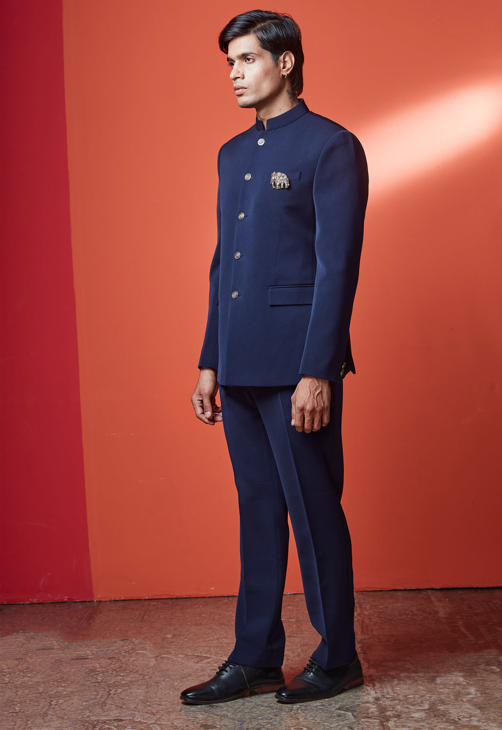Blue Jodhpuri Set With Brooch And Buttons
