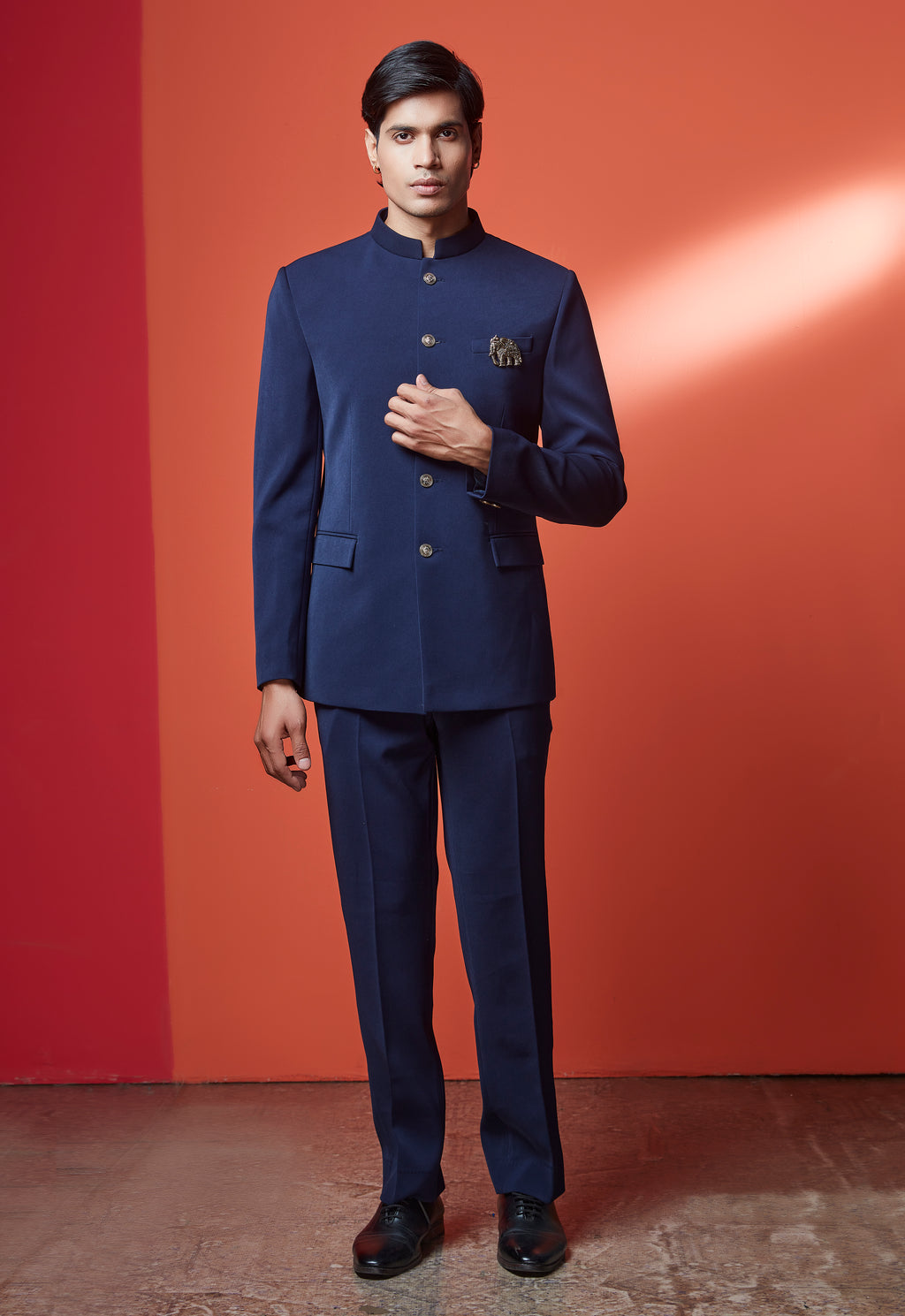 Blue Jodhpuri Set With Brooch And Buttons