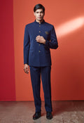 Blue Jodhpuri Set With Brooch And Buttons