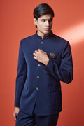 Blue Jodhpuri Set With Brooch And Buttons