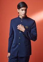 Blue Jodhpuri Set With Brooch And Buttons