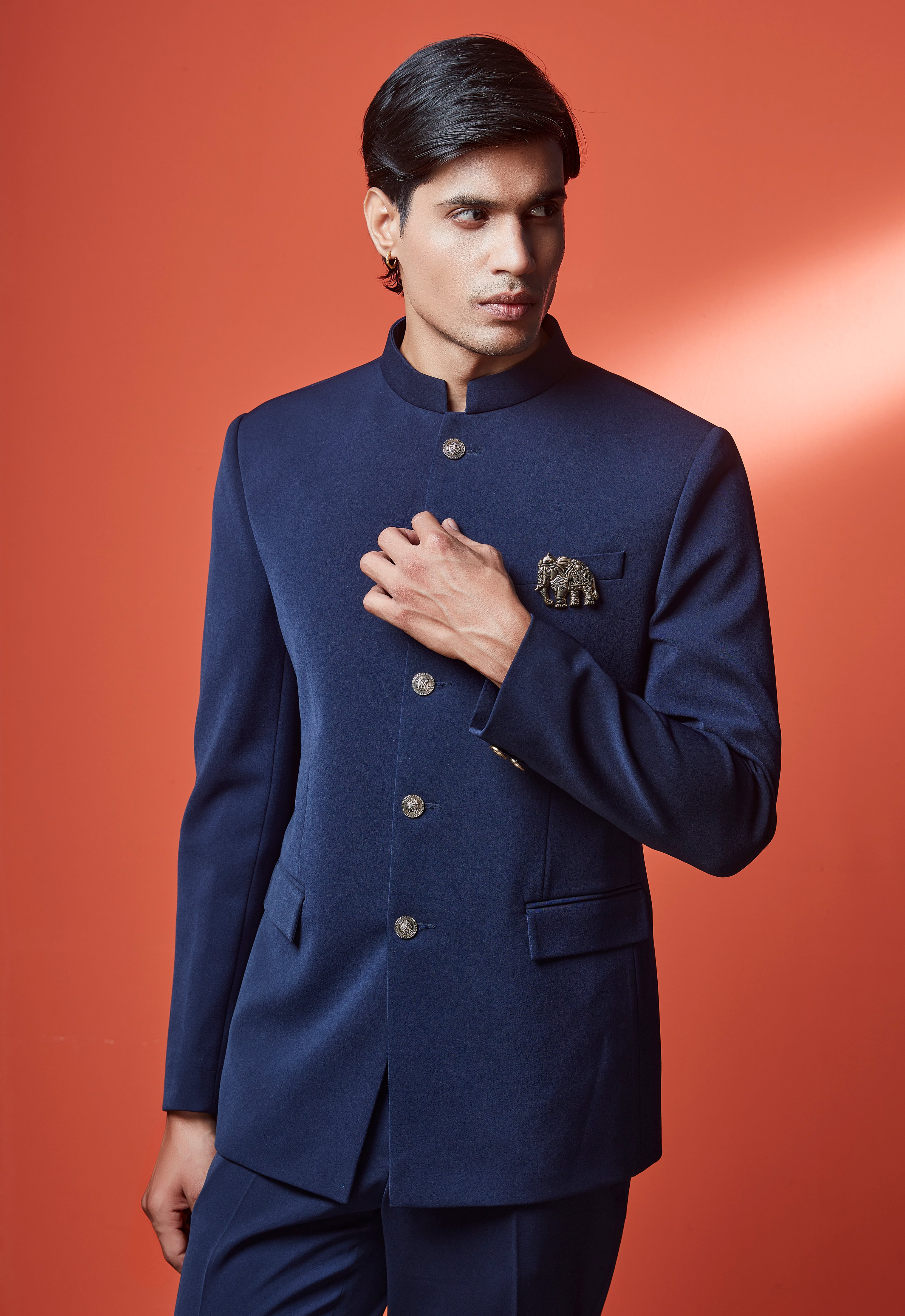 Blue Jodhpuri Set With Brooch And Buttons