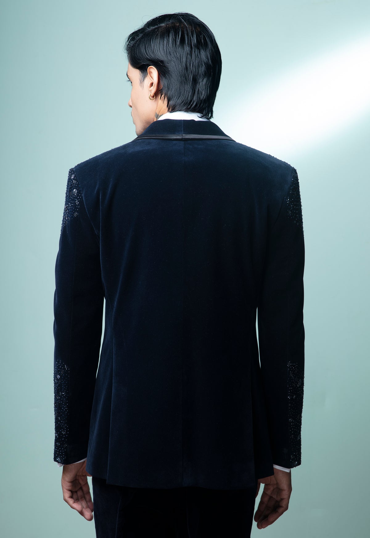 Navy Blue Embroidered Tuxedo Set