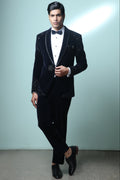 Navy Blue Embroidered Tuxedo Set