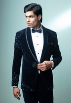 Navy Blue Embroidered Tuxedo Set