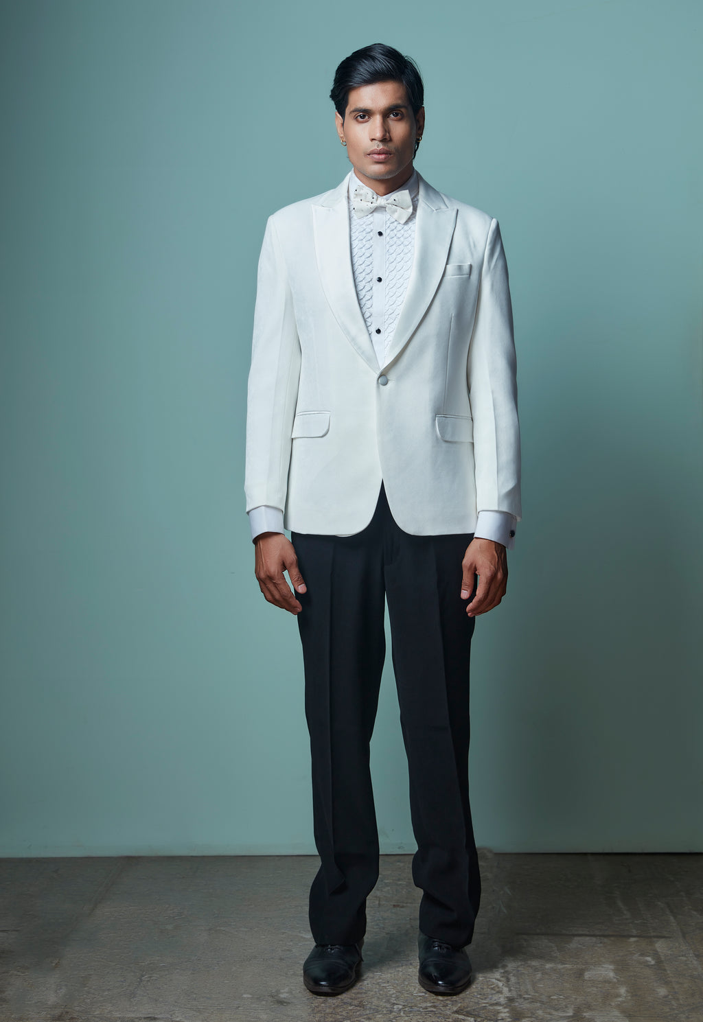 White Tuxedo Set With Black Pant
