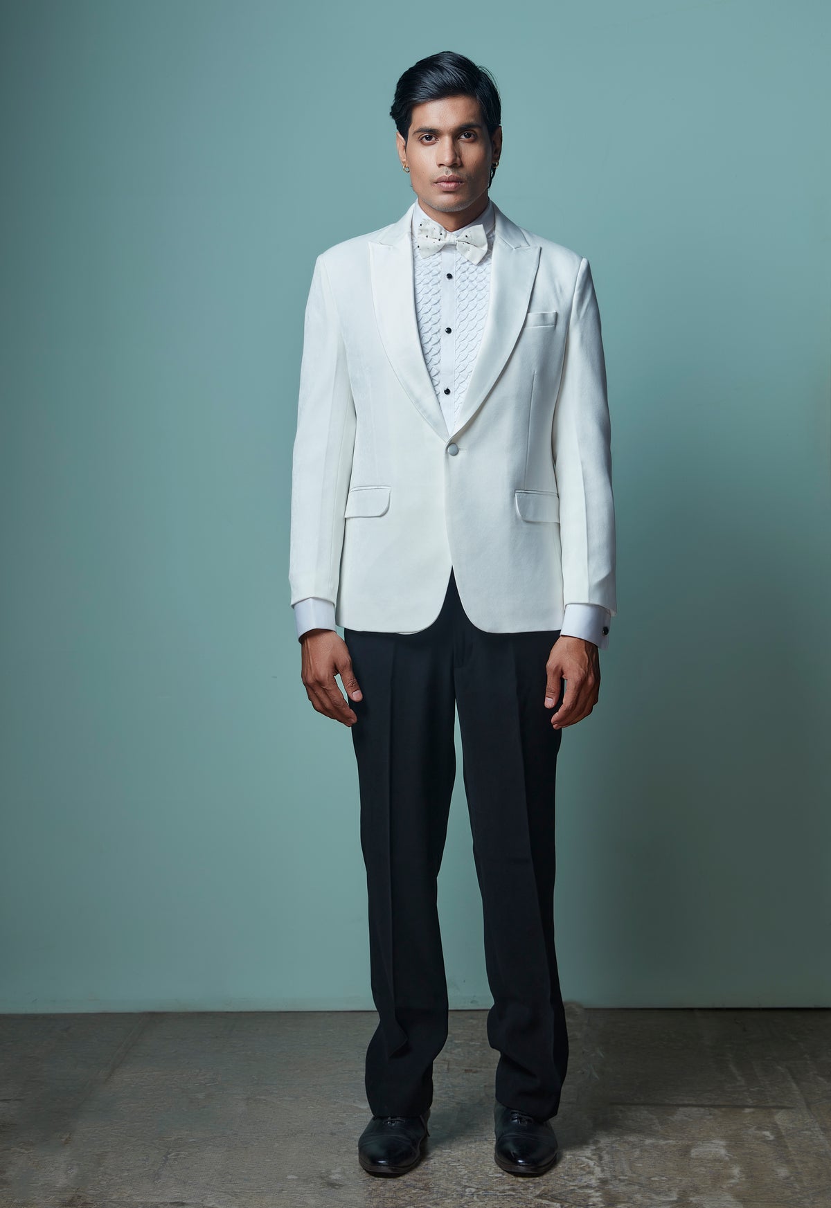 White Tuxedo Set With Black Pant