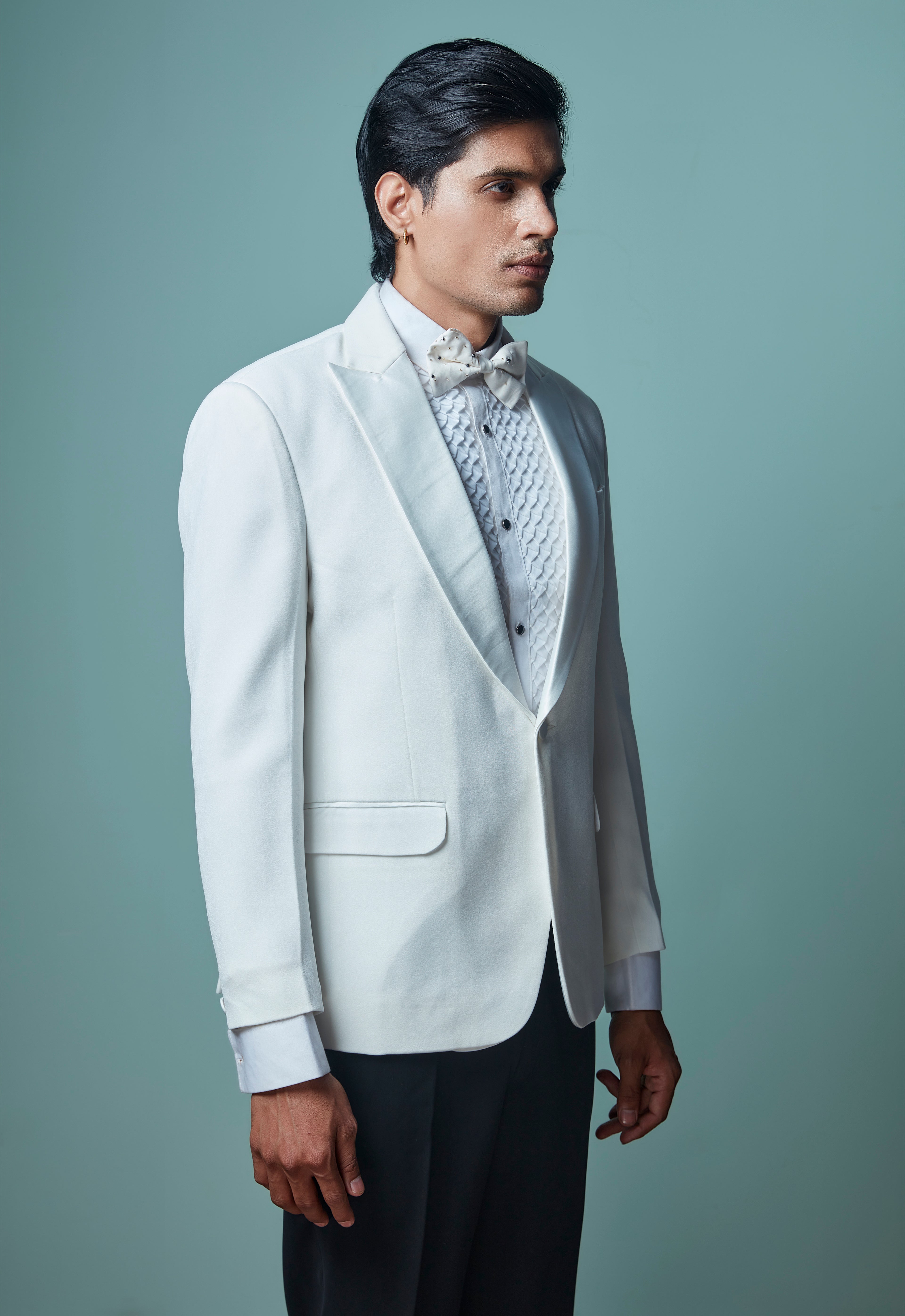 White Tuxedo Set With Black Pant
