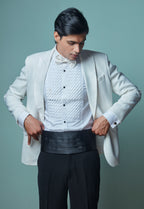 White Tuxedo Set With Black Pant