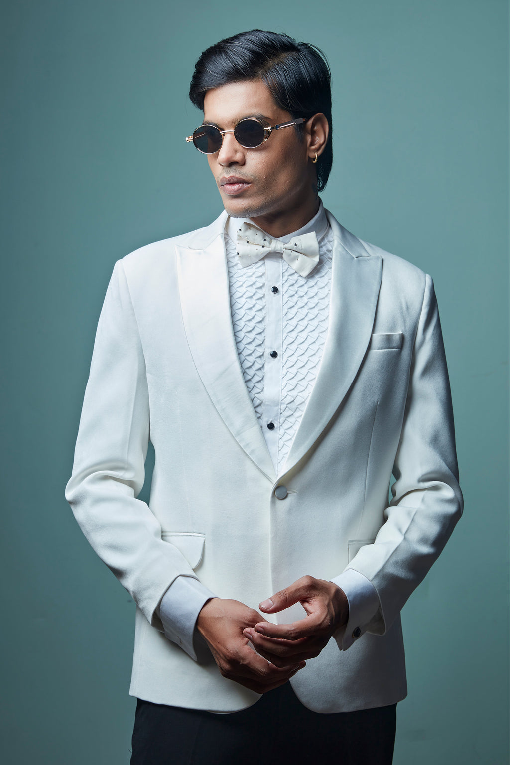 White Tuxedo Set With Black Pant
