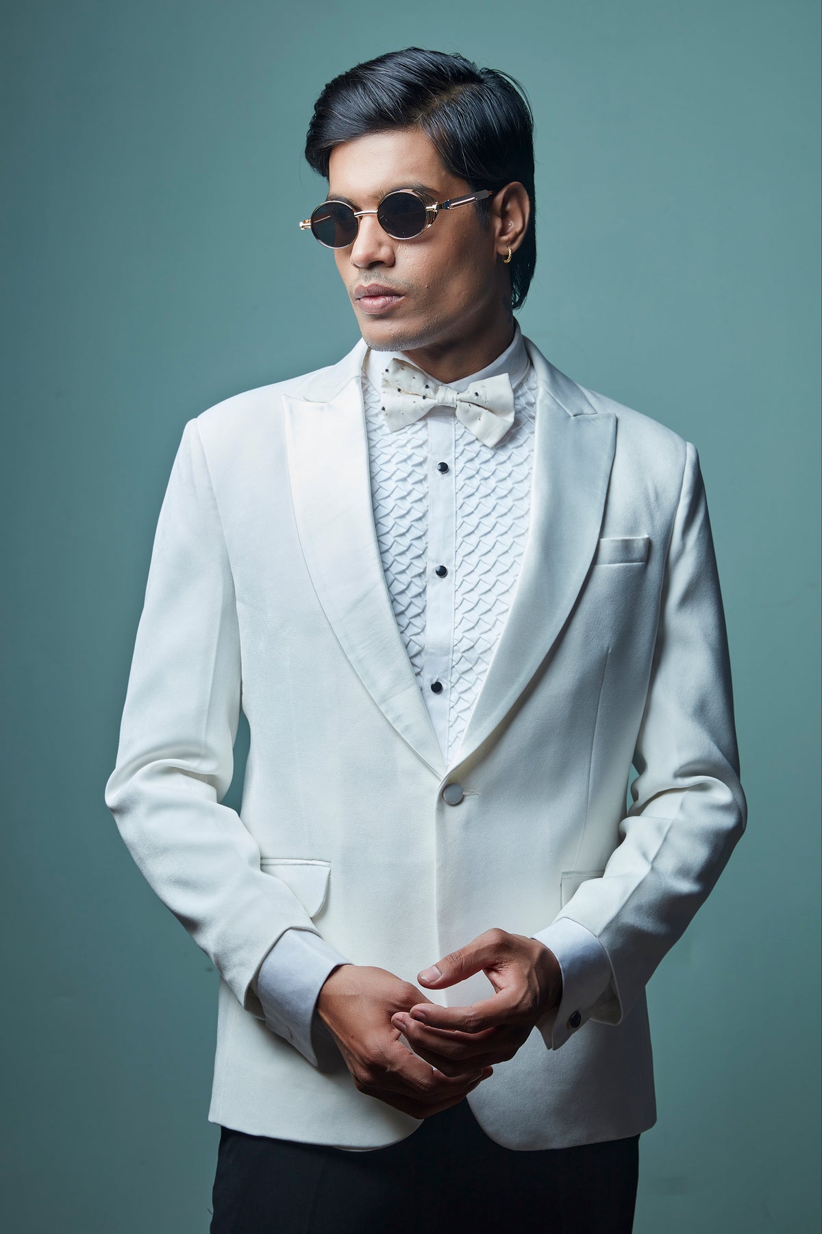 White Tuxedo Set With Black Pant