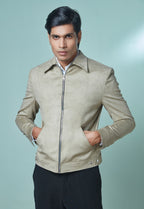 Beige Sued Bomber Jacket