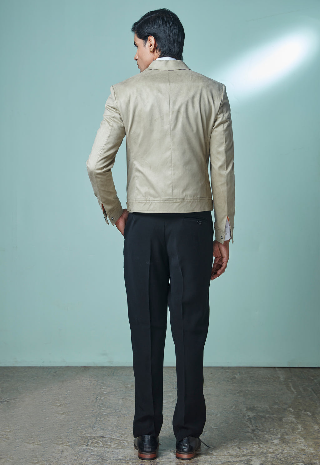 Beige Sued Bomber Jacket
