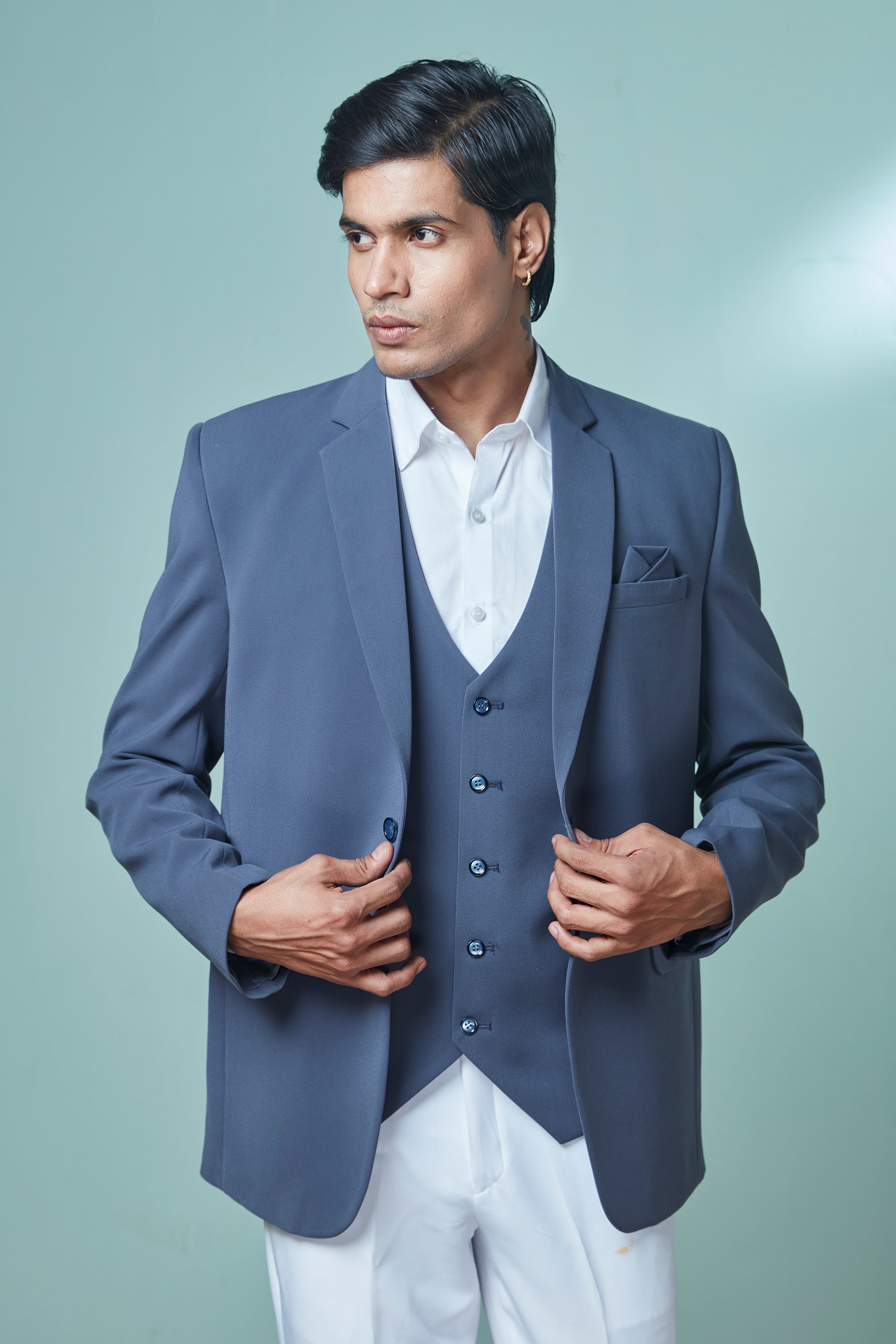 Blue Polyster 3 Peice Suit Set