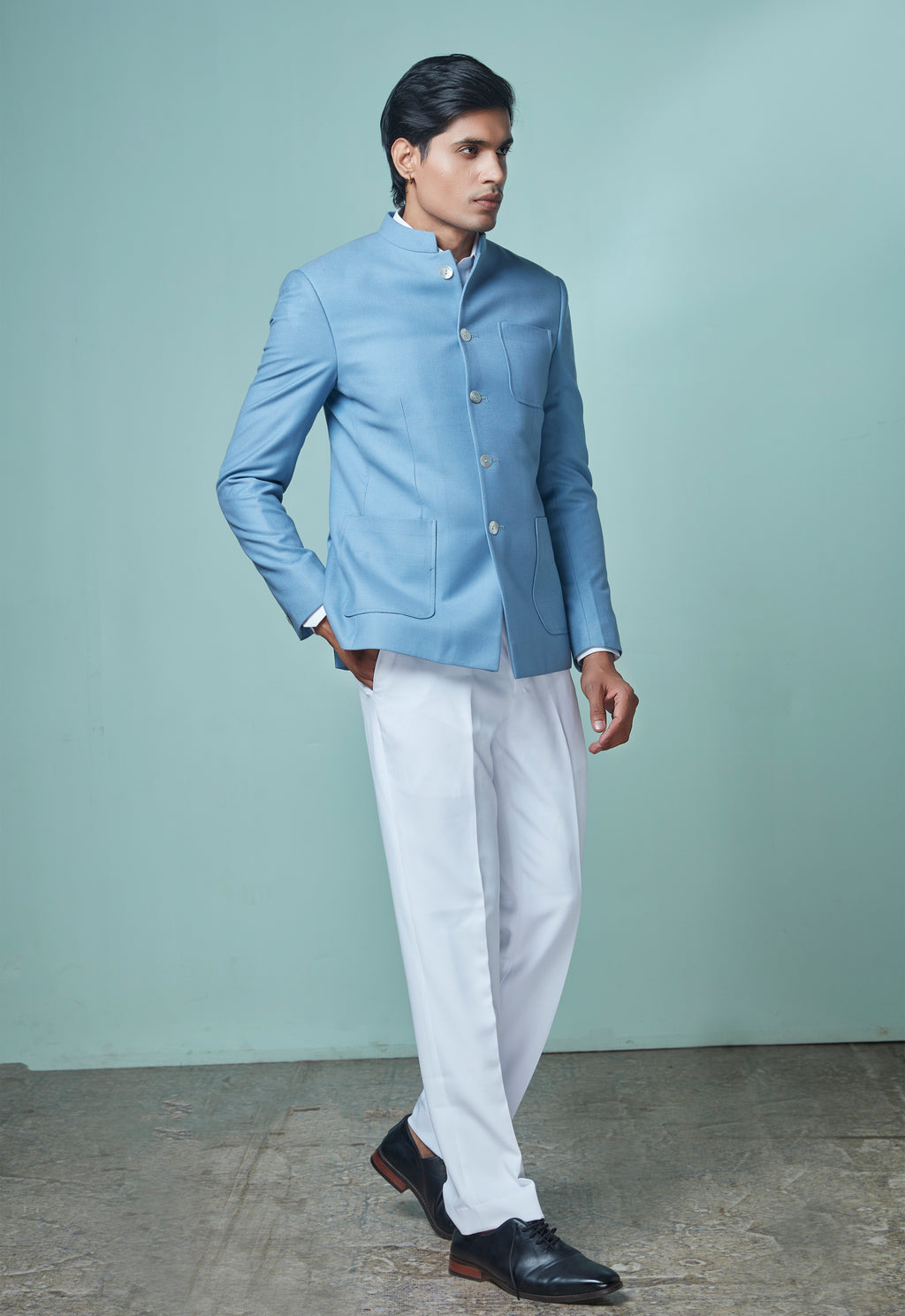Light Blue Jodhpuri With White Pant