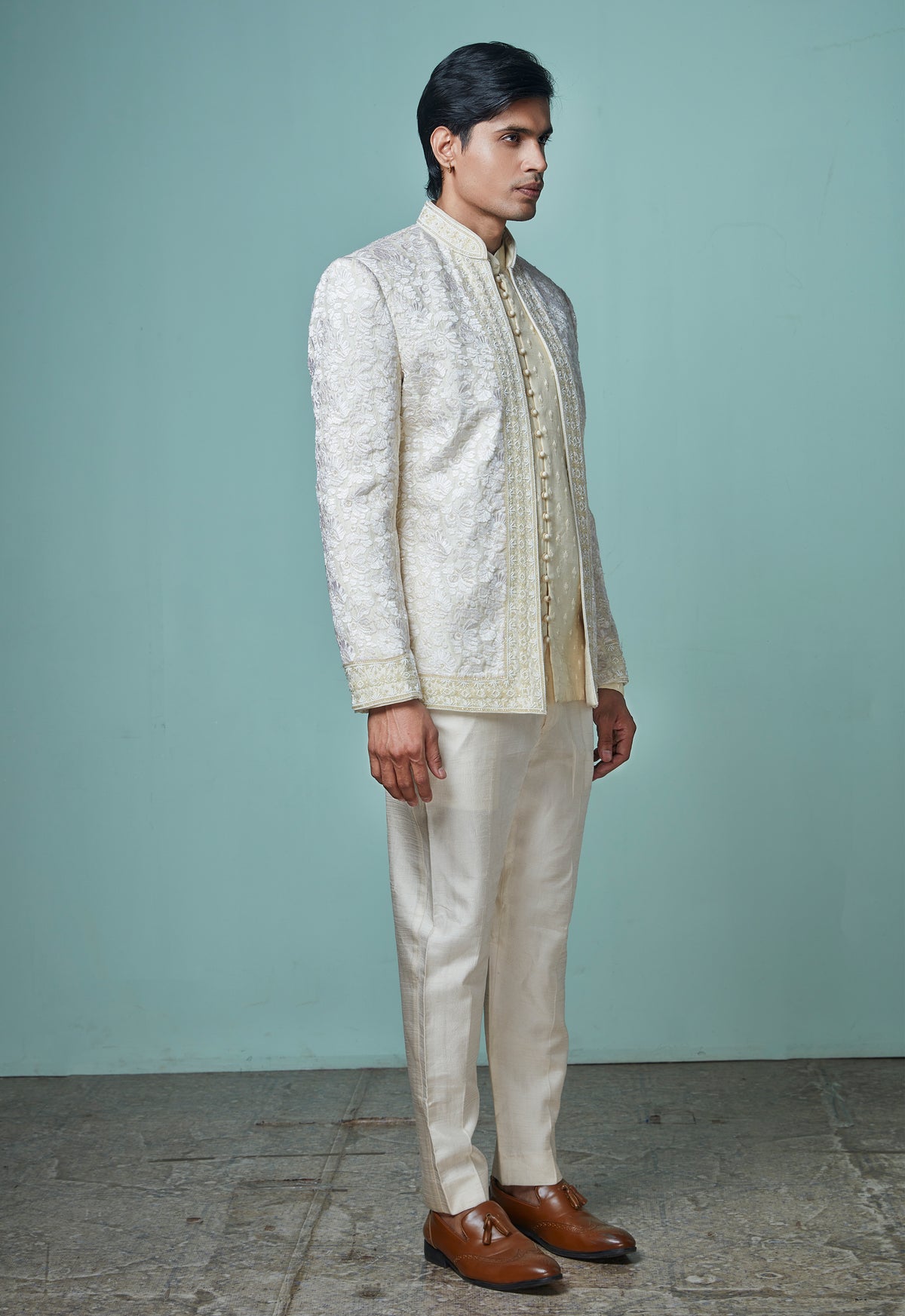 Off White Embroidered Open Jodhpuri Set