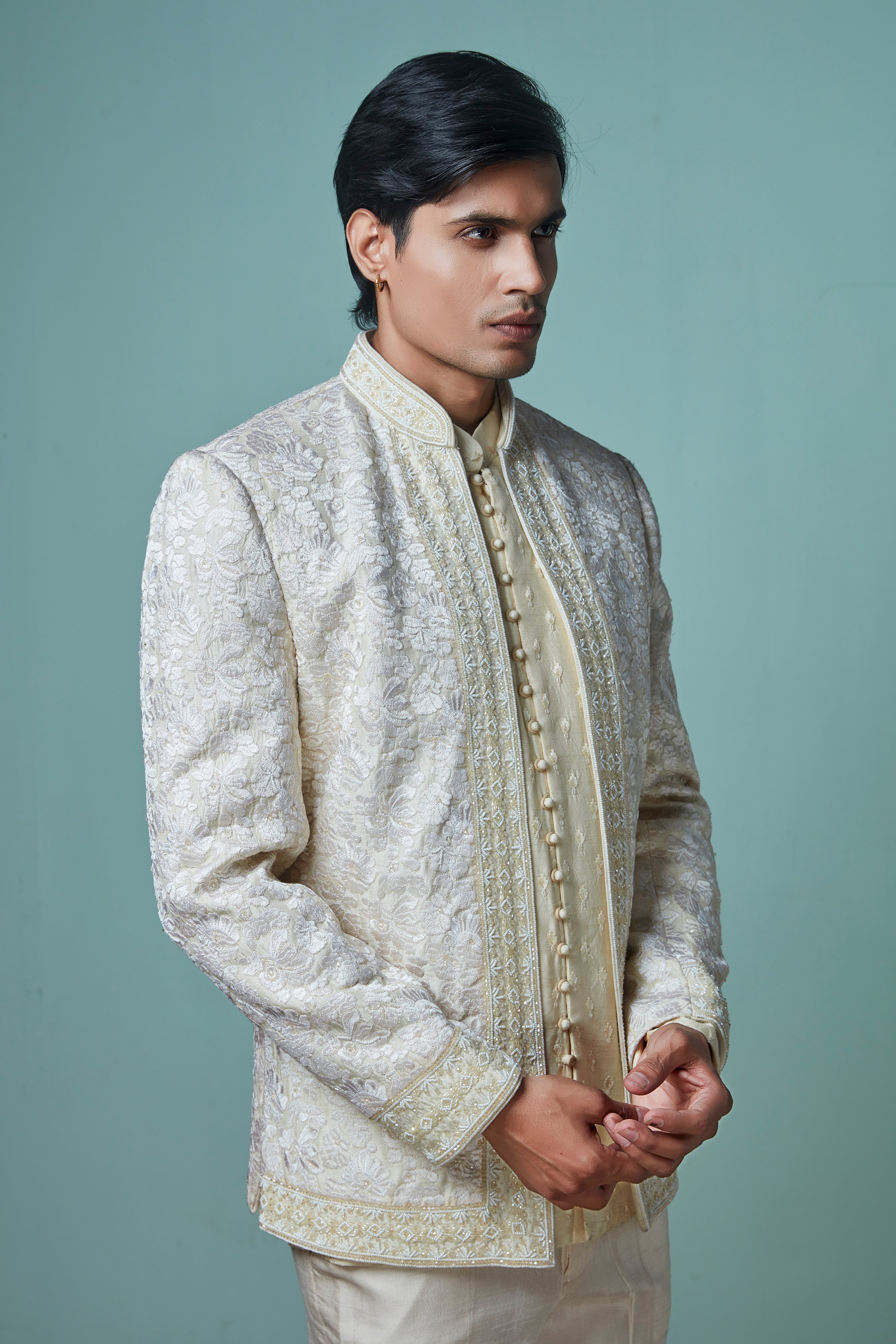 Off White Embroidered Open Jodhpuri Set