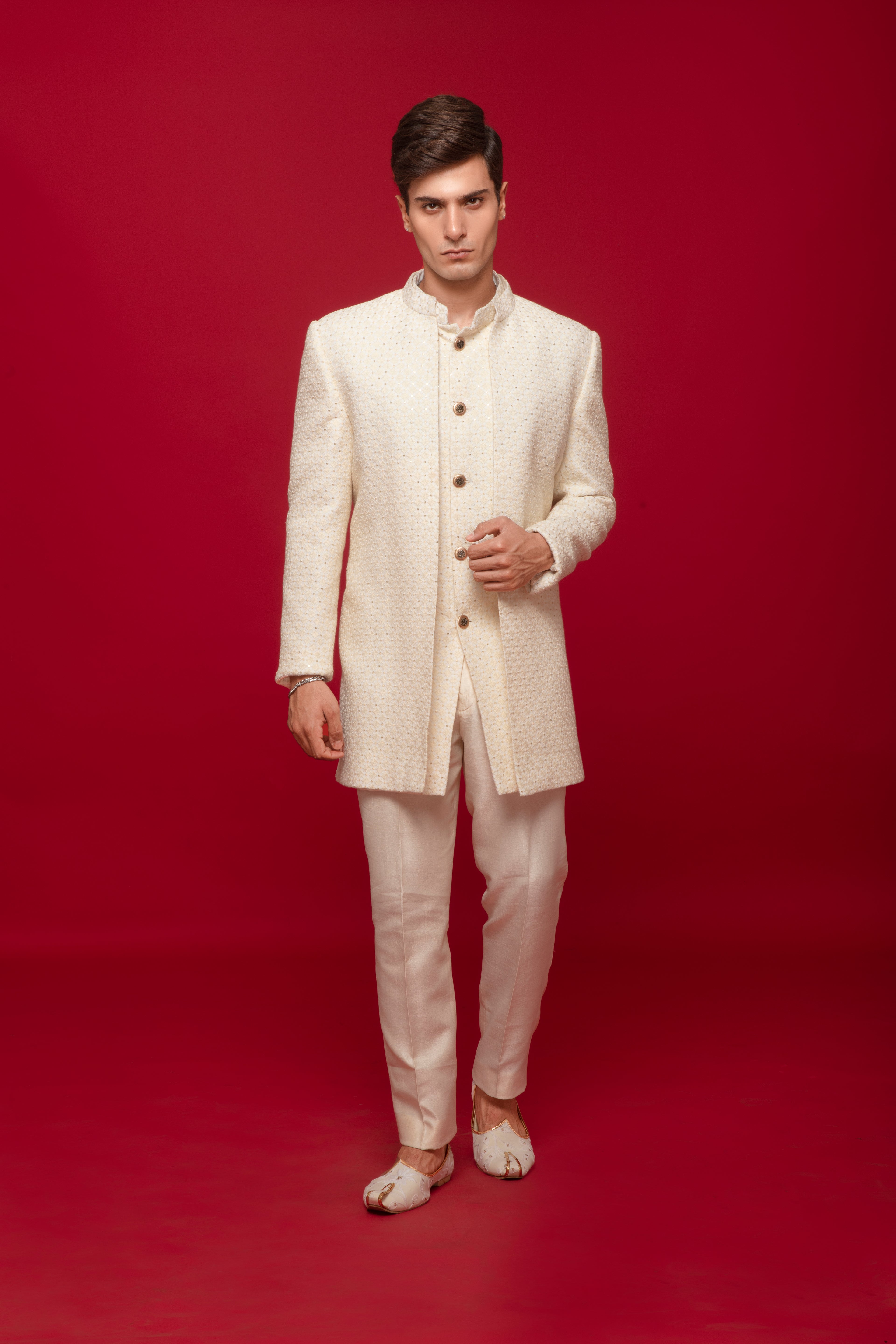 Creme Layerd Indowestern Set