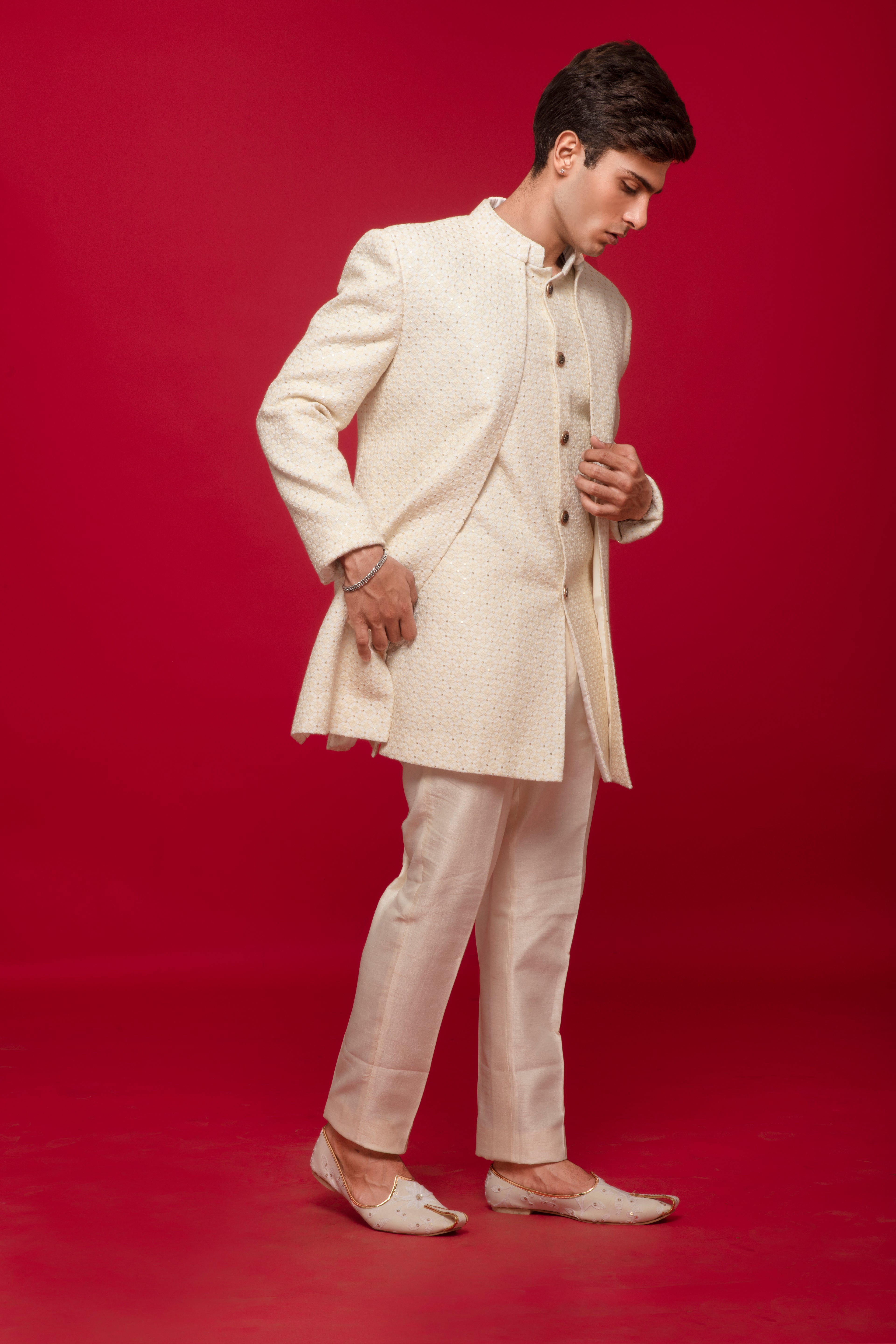 Creme Layerd Indowestern Set
