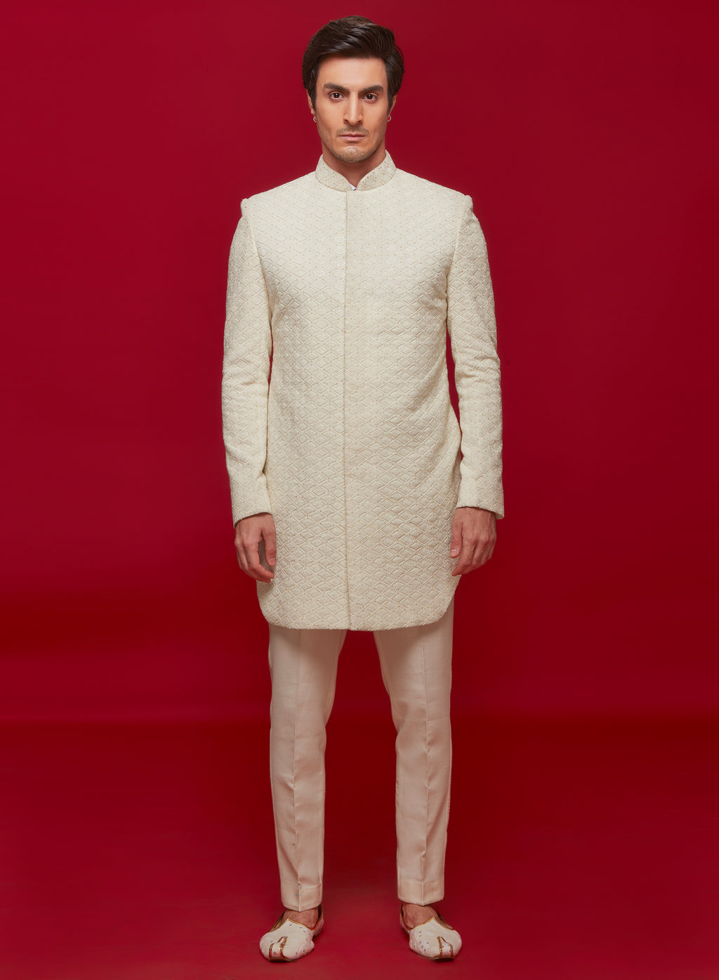 Ivory Diamond Cut Indowestern Set
