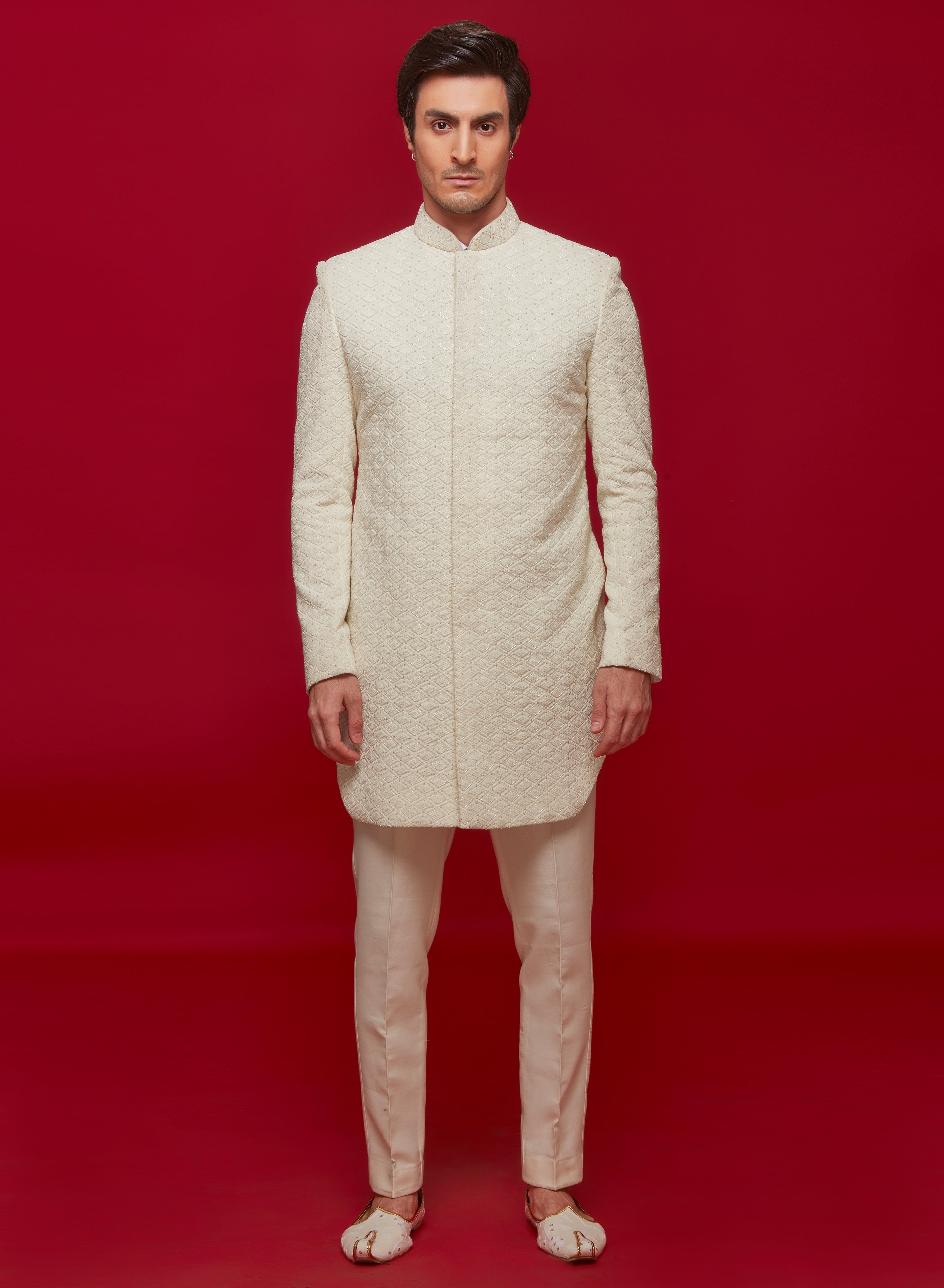 Ivory Diamond Cut Indowestern Set