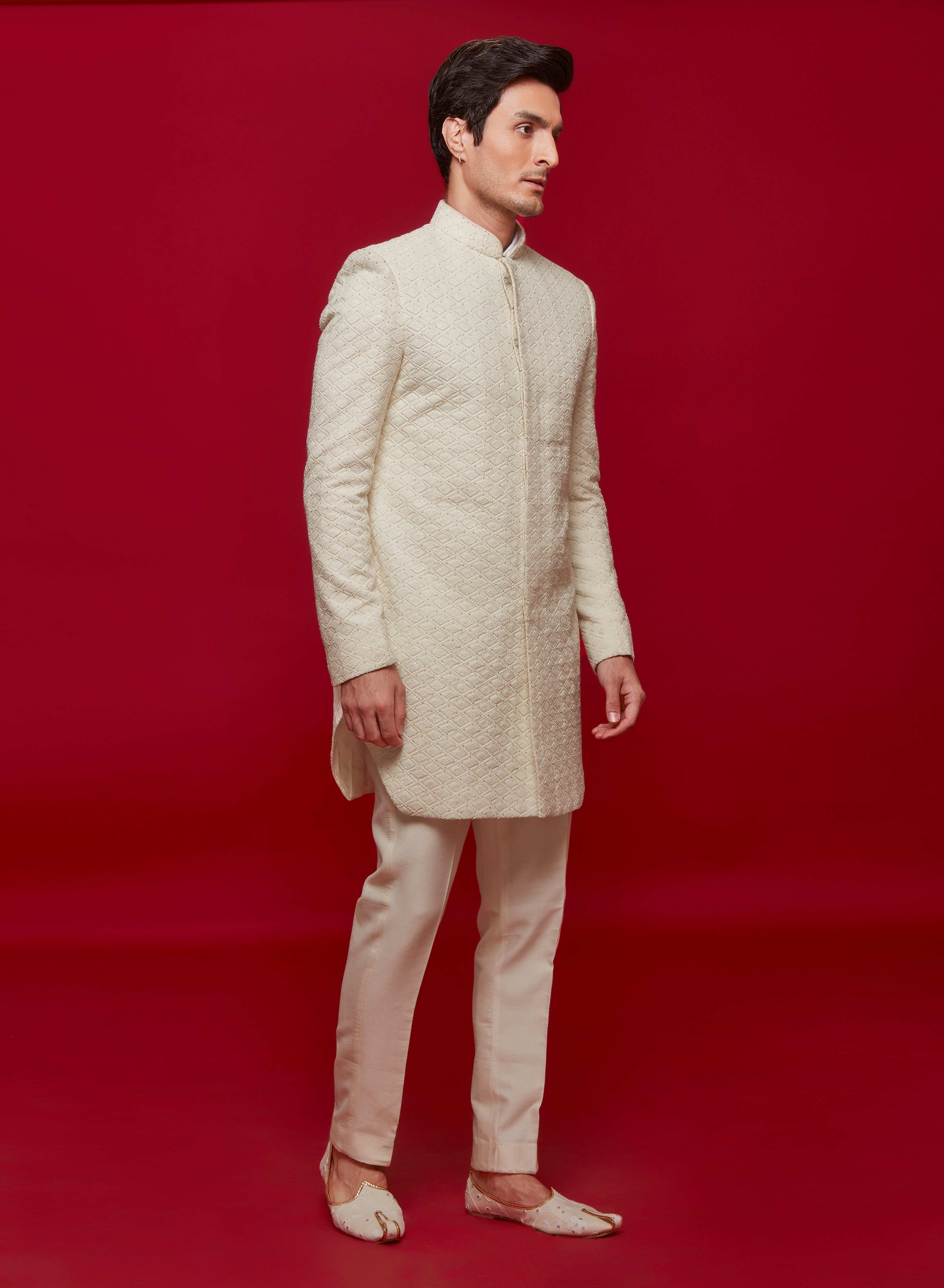Ivory Diamond Cut Indowestern Set