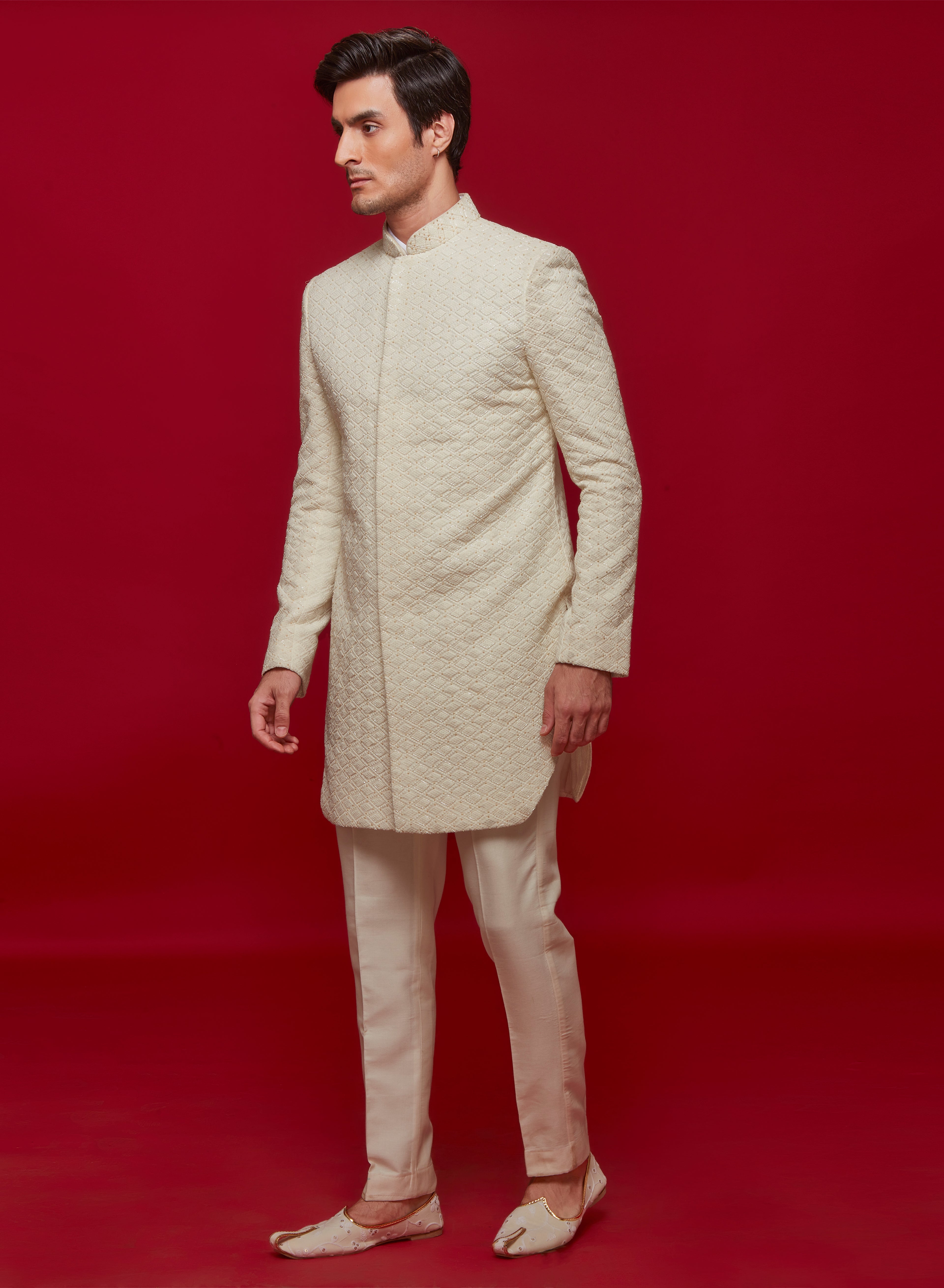 Ivory Diamond Cut Indowestern Set