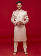 Blush Pink Satin Silk Sherwani Set