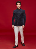 Blue Velvet Torso Embroidered Jodhpuri Set