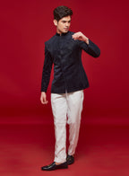 Blue Velvet Torso Embroidered Jodhpuri Set