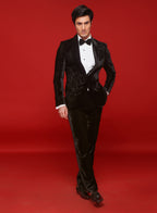 Black Velvet Embroidered Tuxedo Set