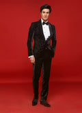 Black Velvet Embroidered Tuxedo Set