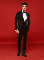 Black Velvet Embroidered Tuxedo Set