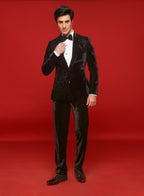 Black Velvet Embroidered Tuxedo Set