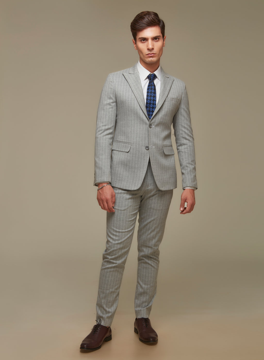 Snow Grey Pinstripe Suit