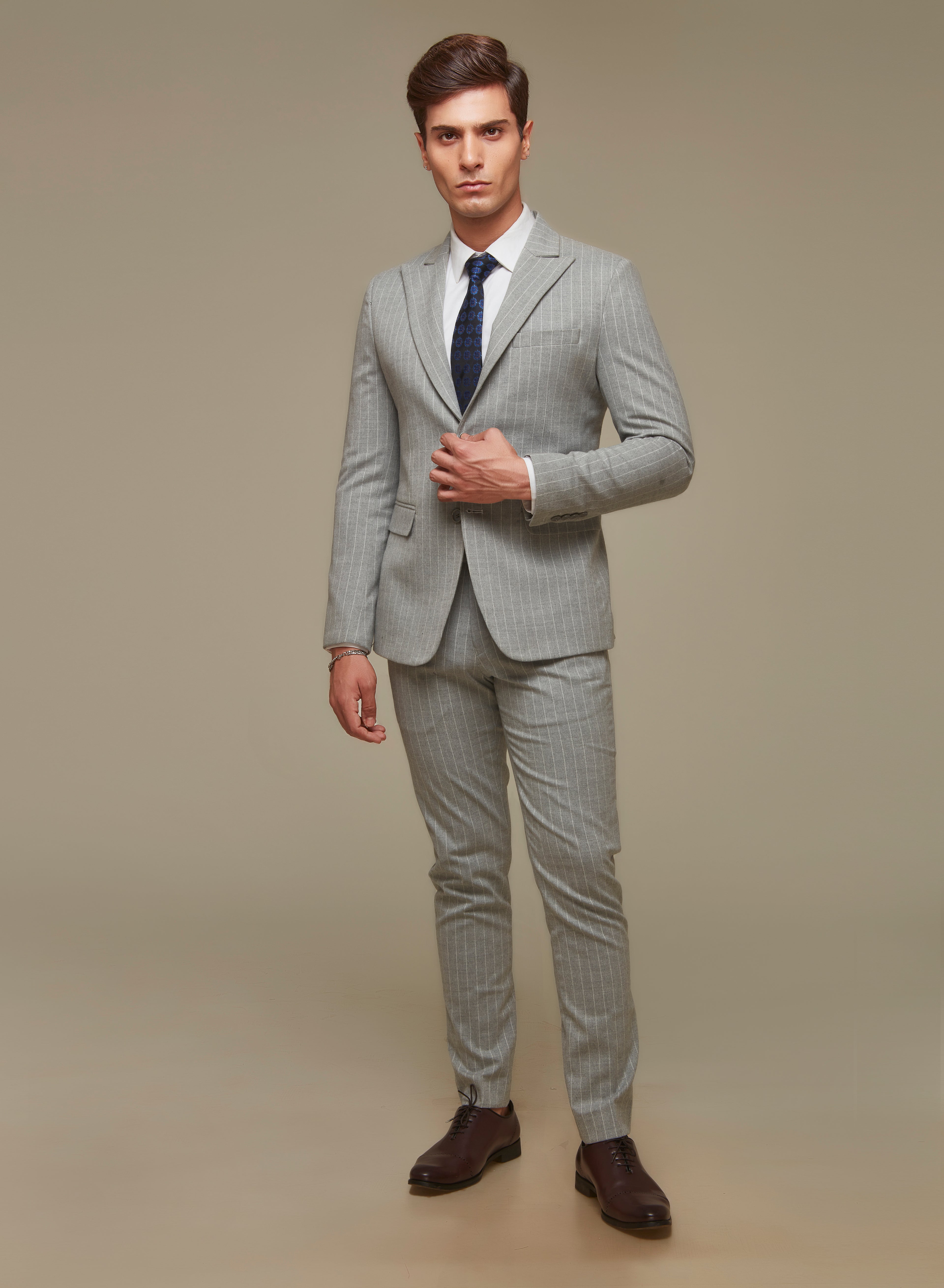 Snow Grey Pinstripe Suit