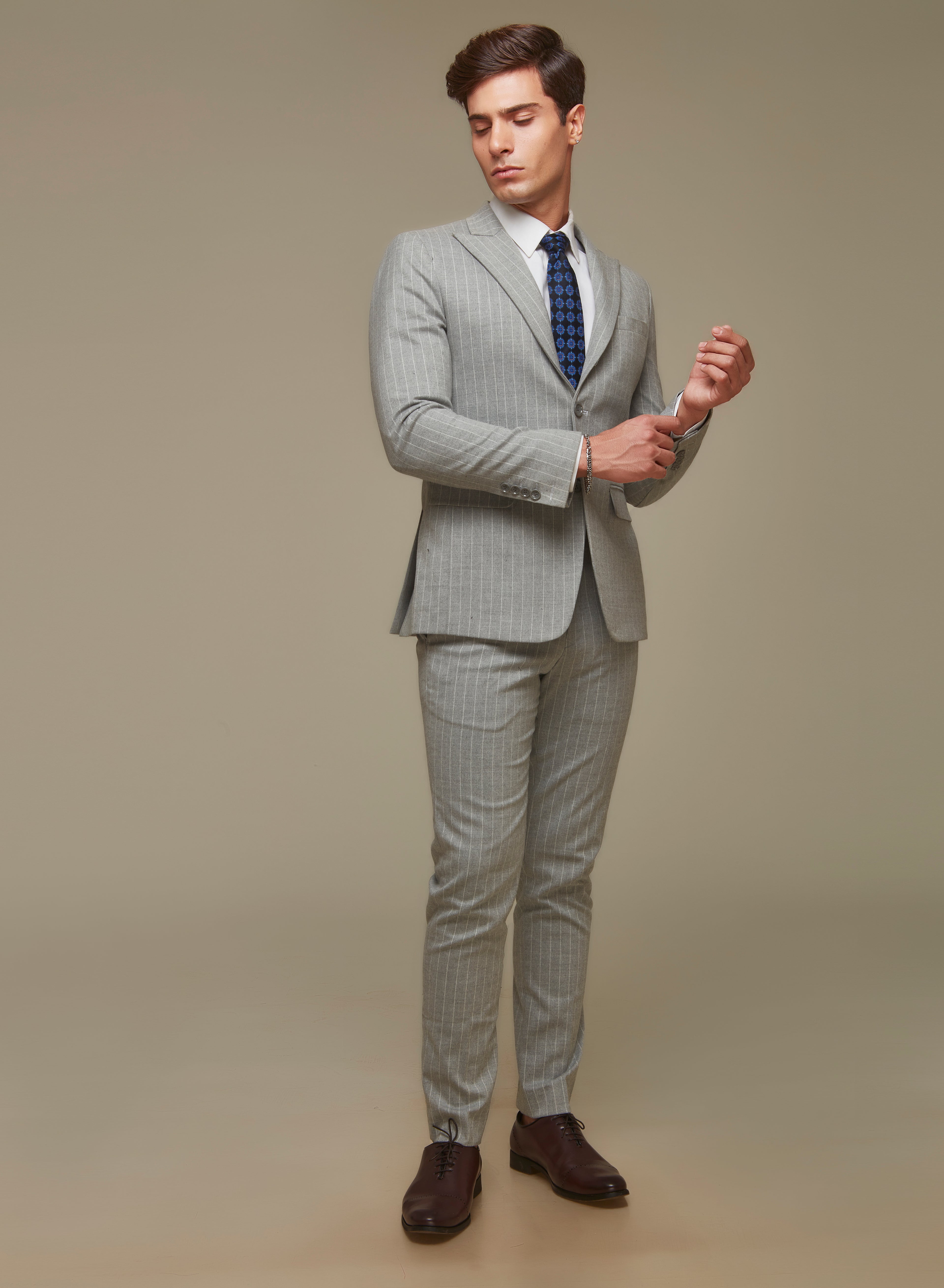 Snow Grey Pinstripe Suit