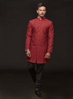 Wine Sherwani Set