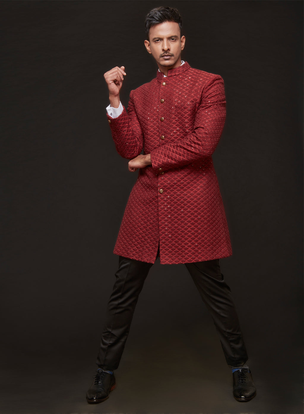 Wine Sherwani Set