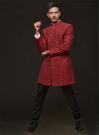 Wine Sherwani Set