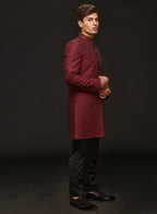 Wine Red Embroidered Concelled Indowestern Set
