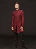 Wine Red Embroidered Concelled Indowestern Set