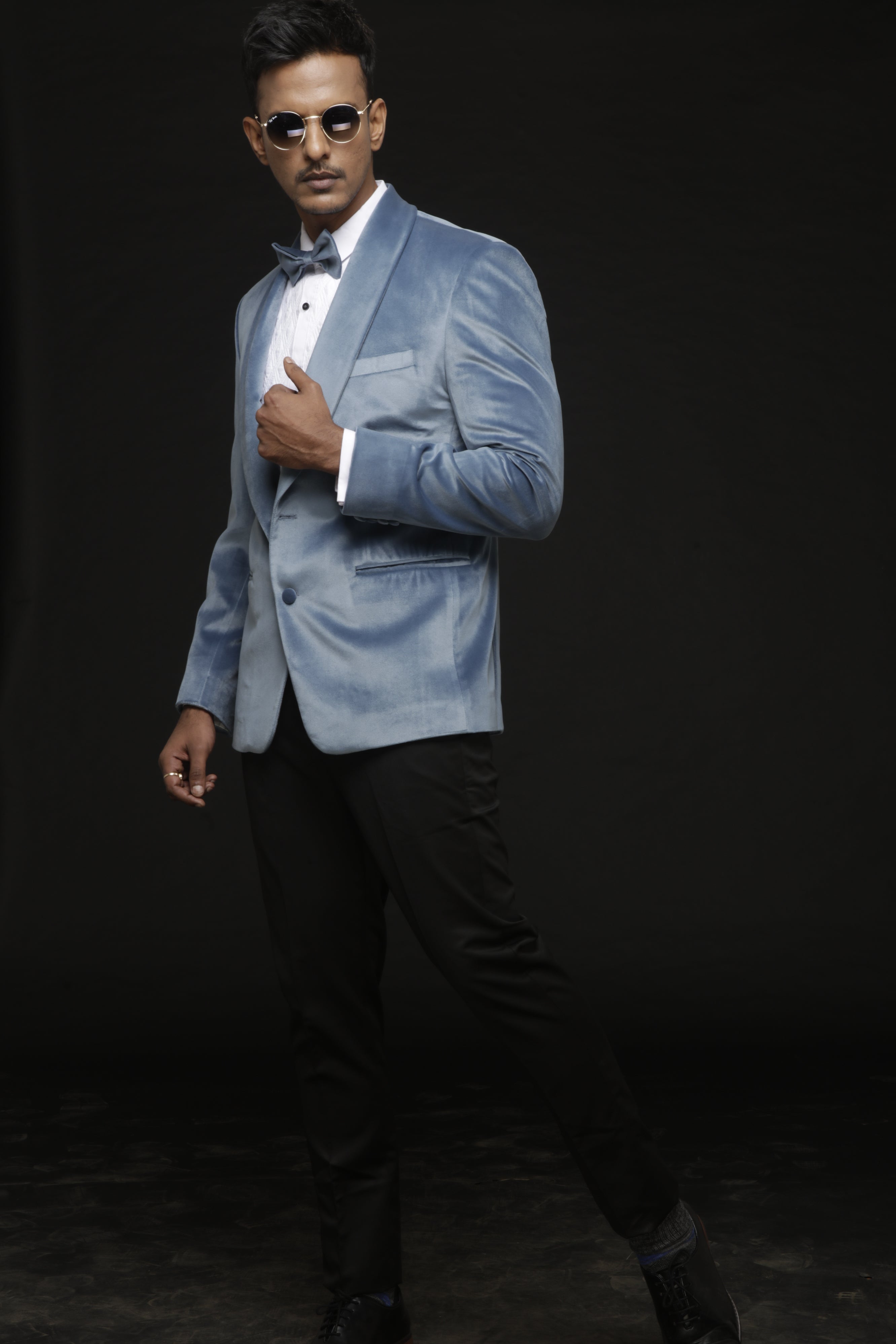 Ice Blue Suede Tuxedo Set