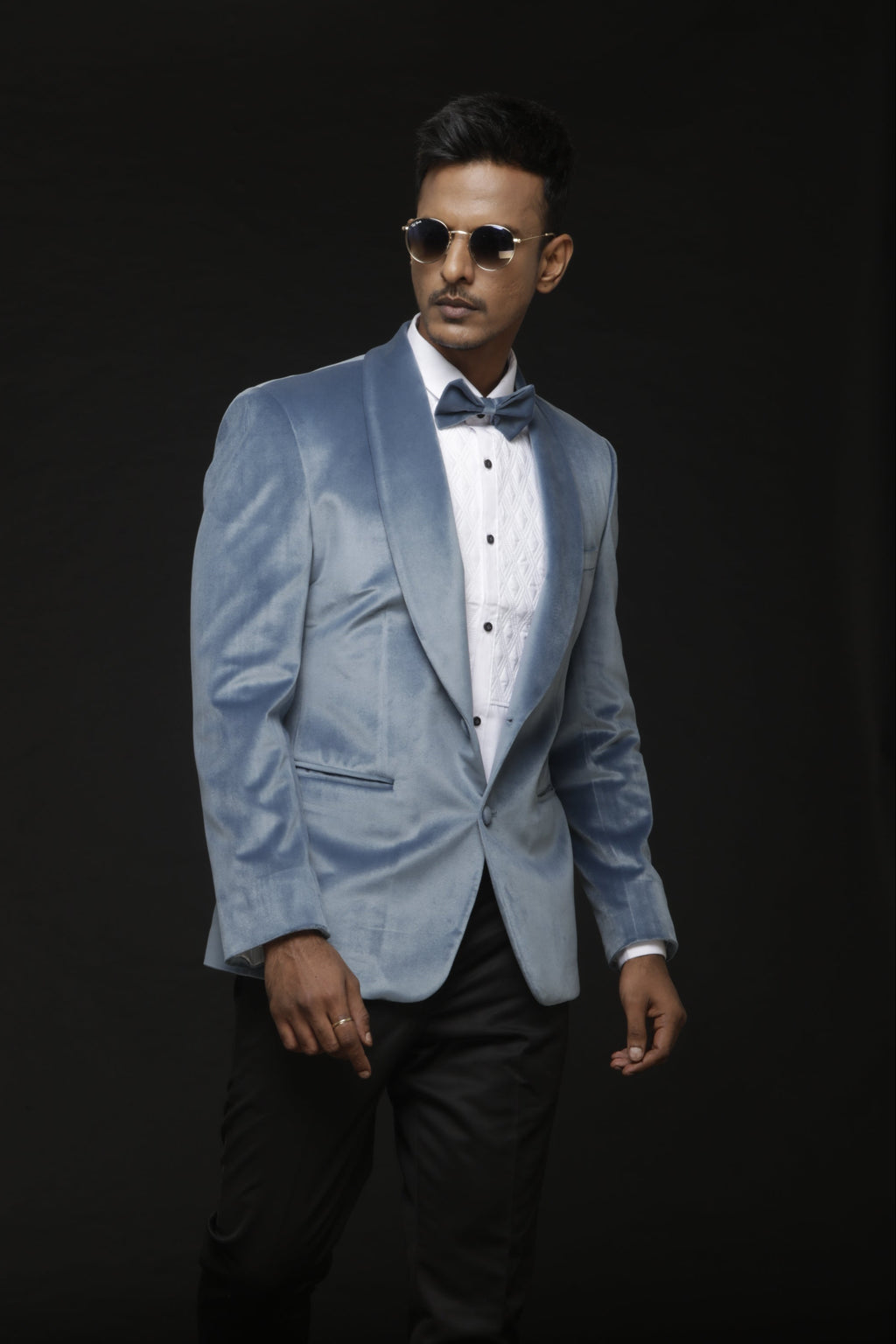 Ice Blue Suede Tuxedo Set