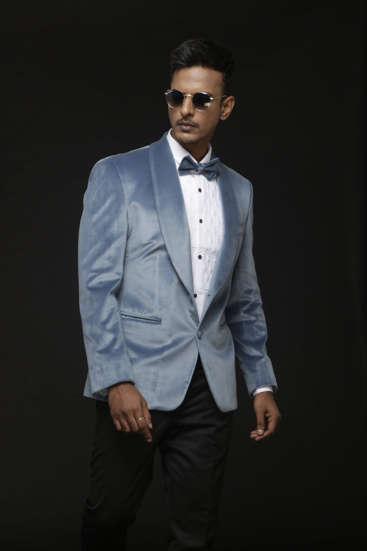 Ice Blue Suede Tuxedo Set