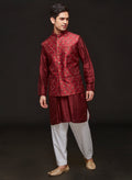 Wine Motif Work Bandi And Kurta Set