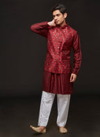Wine Motif Work Bandi And Kurta Set