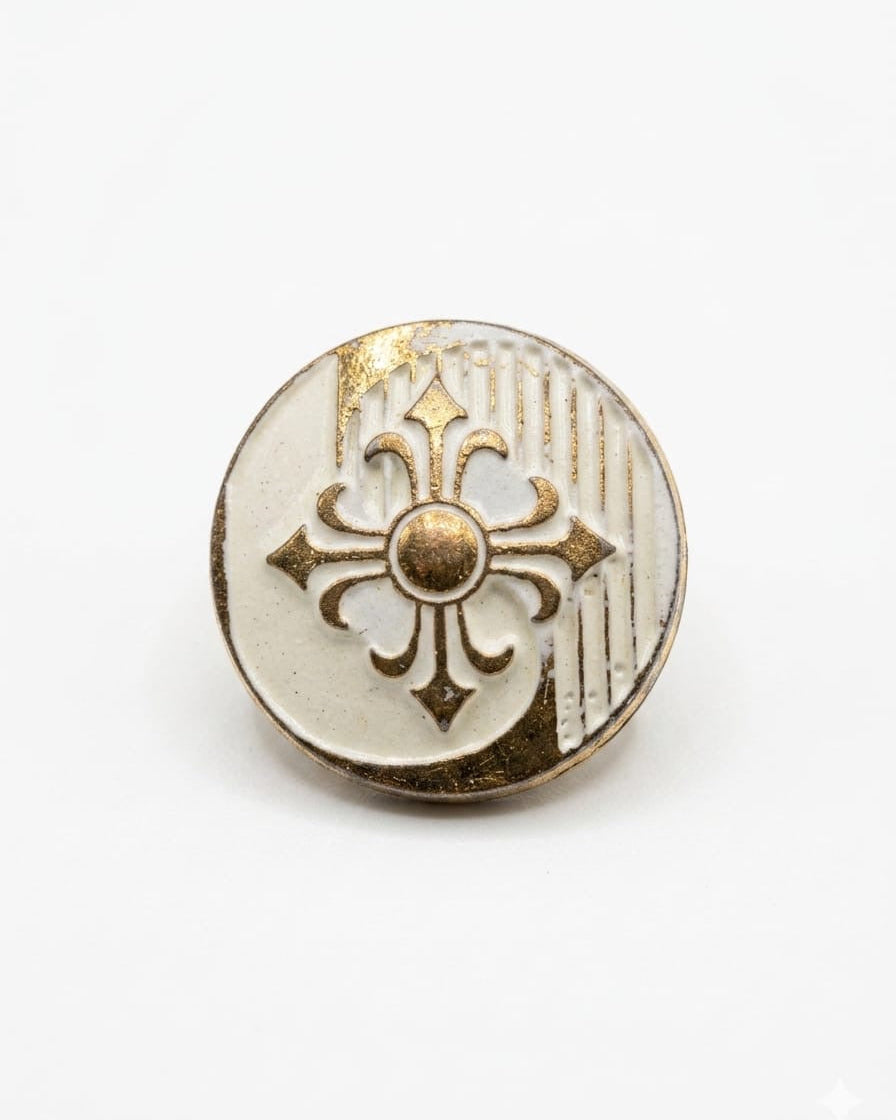 White & Gold Fleur Button