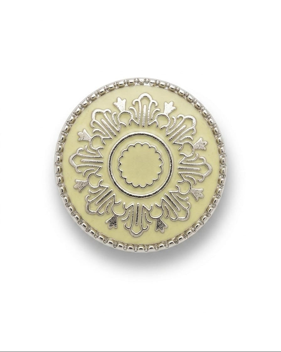 Cream & Silver Ornate Button