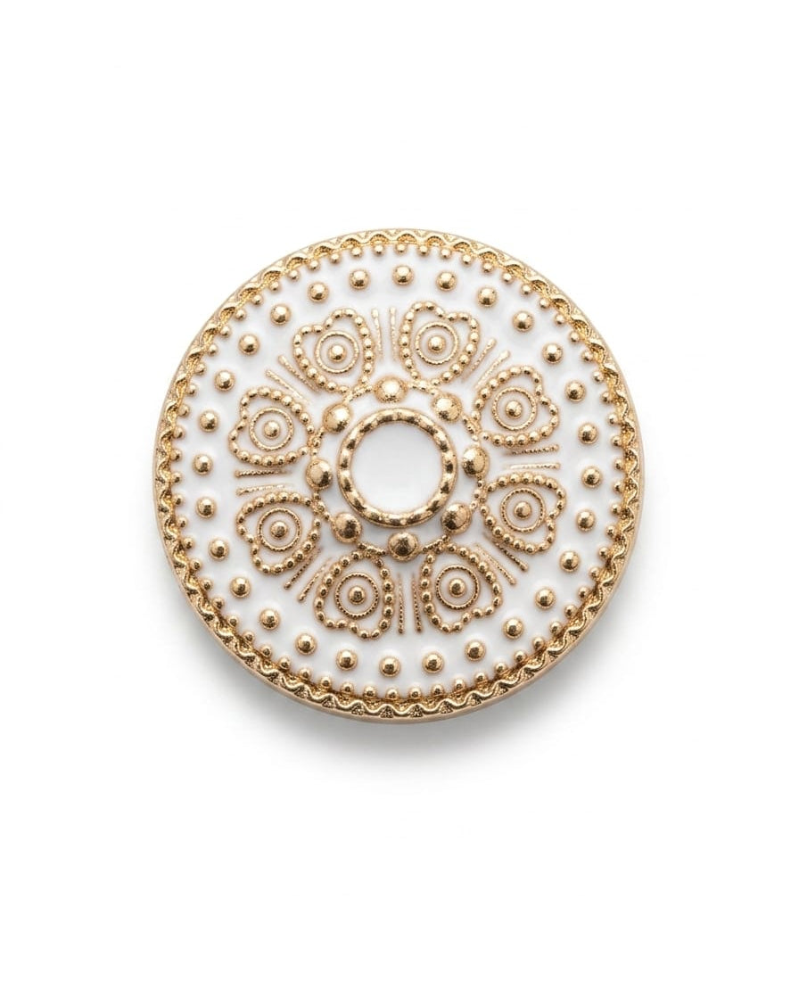 White & Gold Embroidery-Style Button